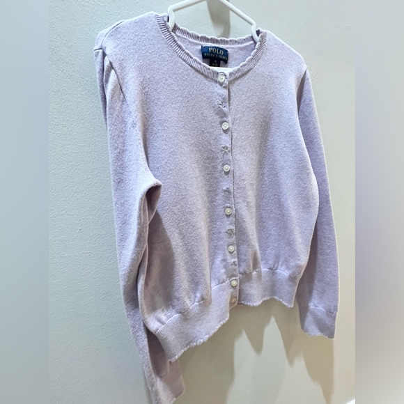 Polo by Ralph Lauren Girls Purple Floral Crewneck Cotton Cardigan Size M 8-10 - Picture 2 of 9